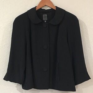 Due Per Due Women Sz 16 Jacket Black 100% Silk Jackie O Quiet Luxury Career